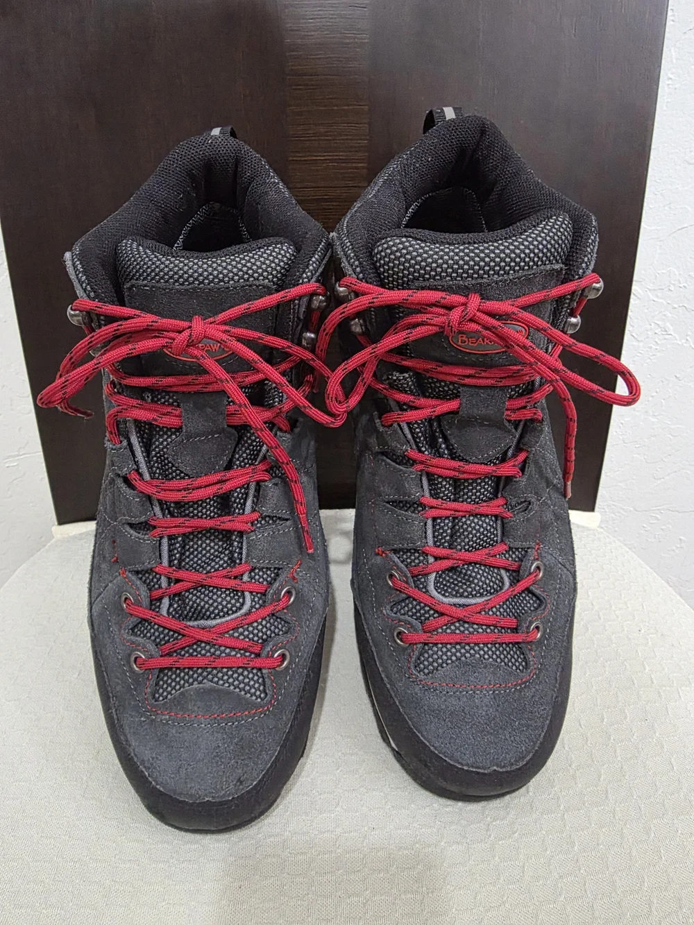 BearPaw Men's Black Boots with Red Laces and Blue Trim